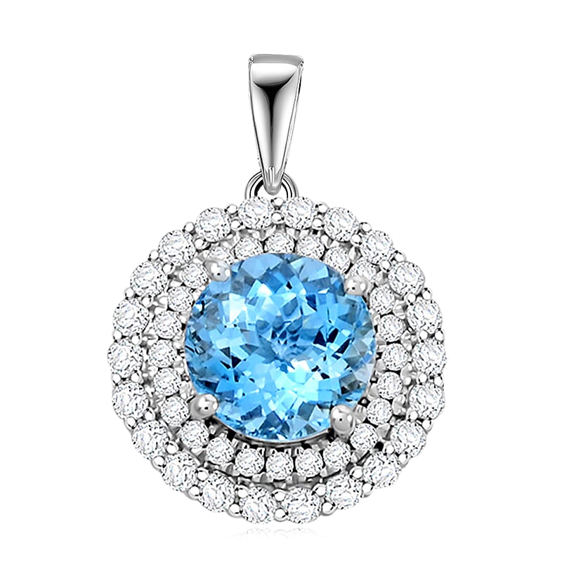 Certified & Appraised Luxoro AAA Santa Maria Aquamarine and G-H I2 Diamond 1.70 ctw Pendant without Chain in 10K White Gold