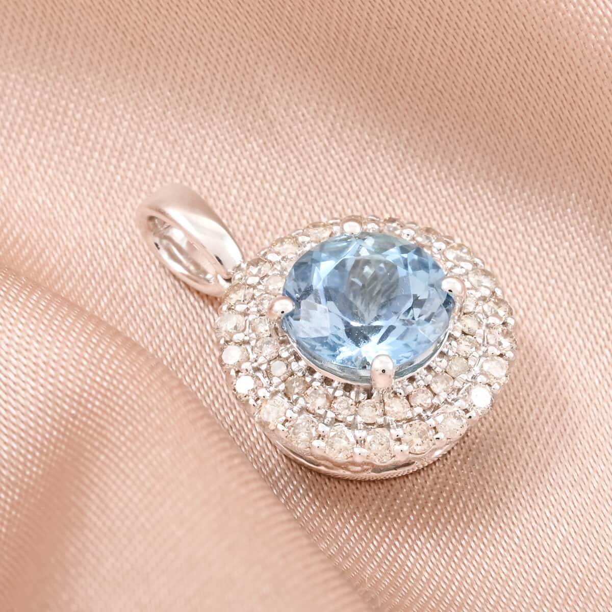 Certified & Appraised Luxoro AAA Santa Maria Aquamarine and G-H I2 Diamond 1.70 ctw Pendant in 10K White Gold image number 1