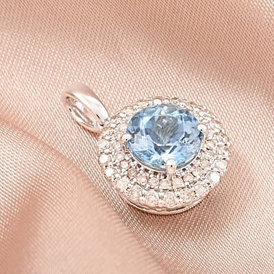 Certified & Appraised Luxoro AAA Santa Maria Aquamarine and G-H I2 Diamond 1.70 ctw Pendant without Chain in 10K White Gold