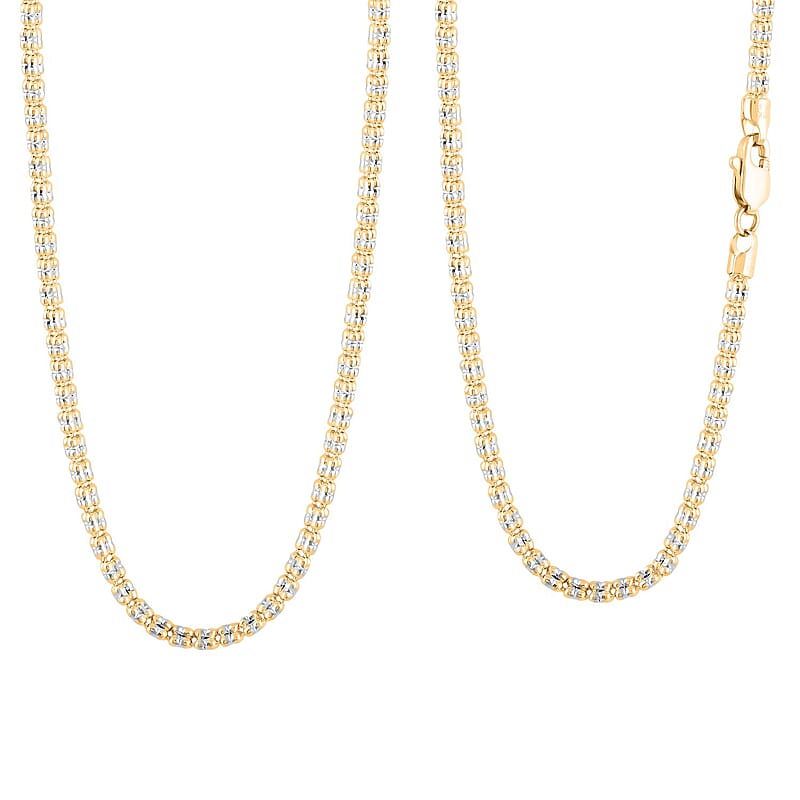 3mm Fancy Ice Chain Necklace in 10K 2-Tone Gold 13.3 Grams 24 Inches