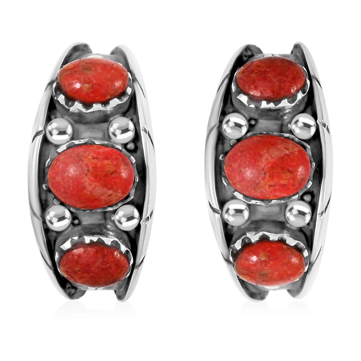 Santa Fe Style Red Coral Earrings in Sterling Silver image number 0