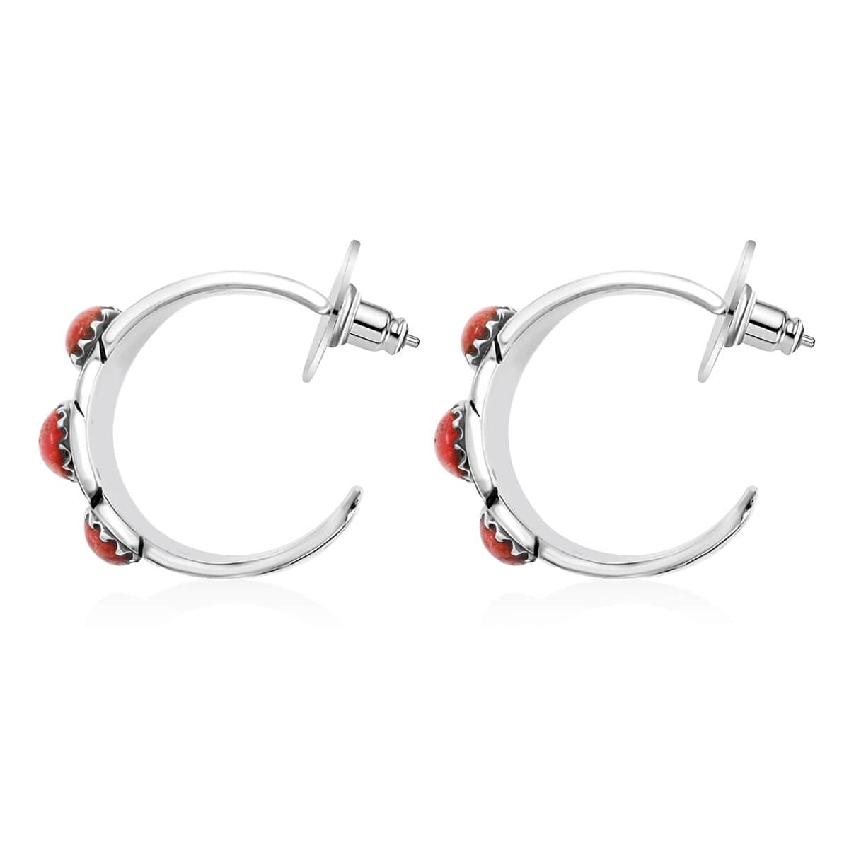 Santa Fe Style Red Coral Earrings in Sterling Silver image number 3