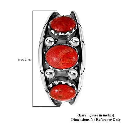 Santa Fe Style Red Coral Earrings in Sterling Silver