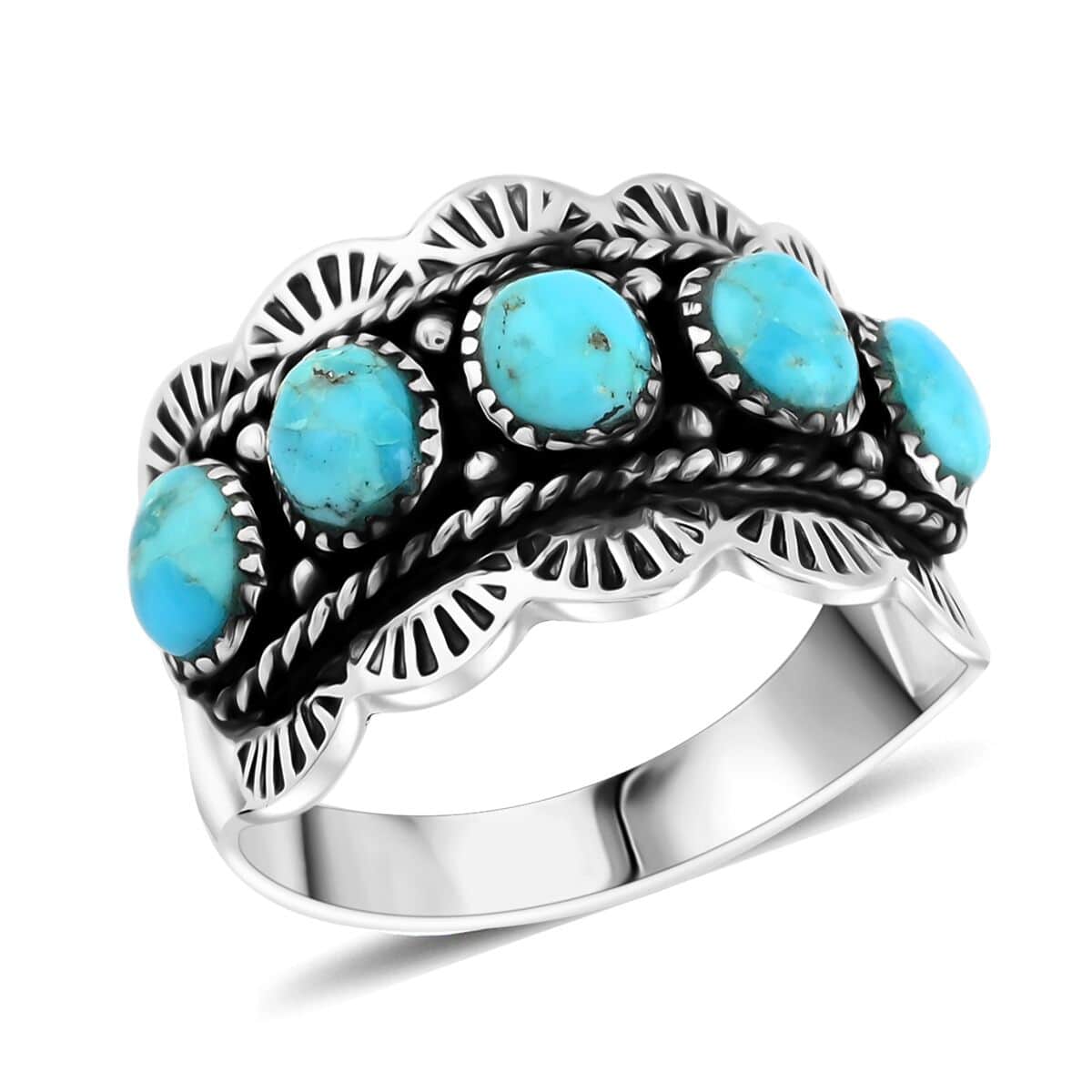 Santa Fe Style Kingman Turquoise 3.35 ctw 5 Stone Ring in Sterling Silver (Size 10.0) image number 0