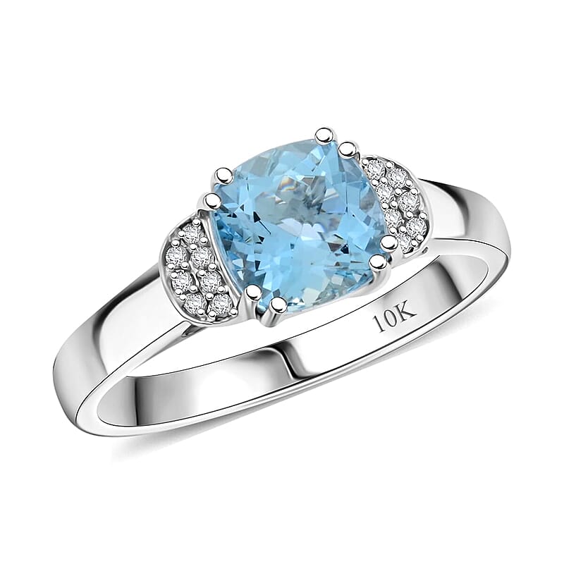 Certified & Appraised Luxoro 10K White Gold AAA Santa Maria Aquamarine, Diamond (G-H, I2) Ring (Size 5.0) 1.55 ctw