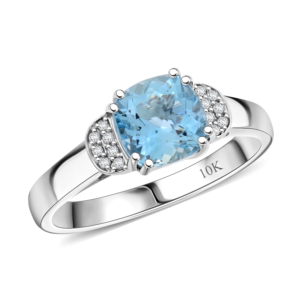 Certified & Appraised Luxoro AAA Santa Maria Aquamarine and G-H I2 Diamond 1.55 ctw Ring in 10K White Gold (Size 7.0) image number 0