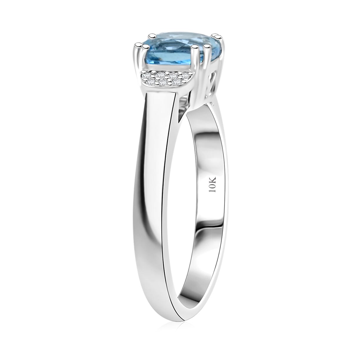 Certified & Appraised Luxoro AAA Santa Maria Aquamarine and G-H I2 Diamond 1.55 ctw Ring in 10K White Gold (Size 7.0) image number 3