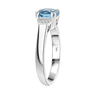 Certified & Appraised Luxoro AAA Santa Maria Aquamarine and G-H I2 Diamond 1.55 ctw Ring in 10K White Gold (Size 7.0)