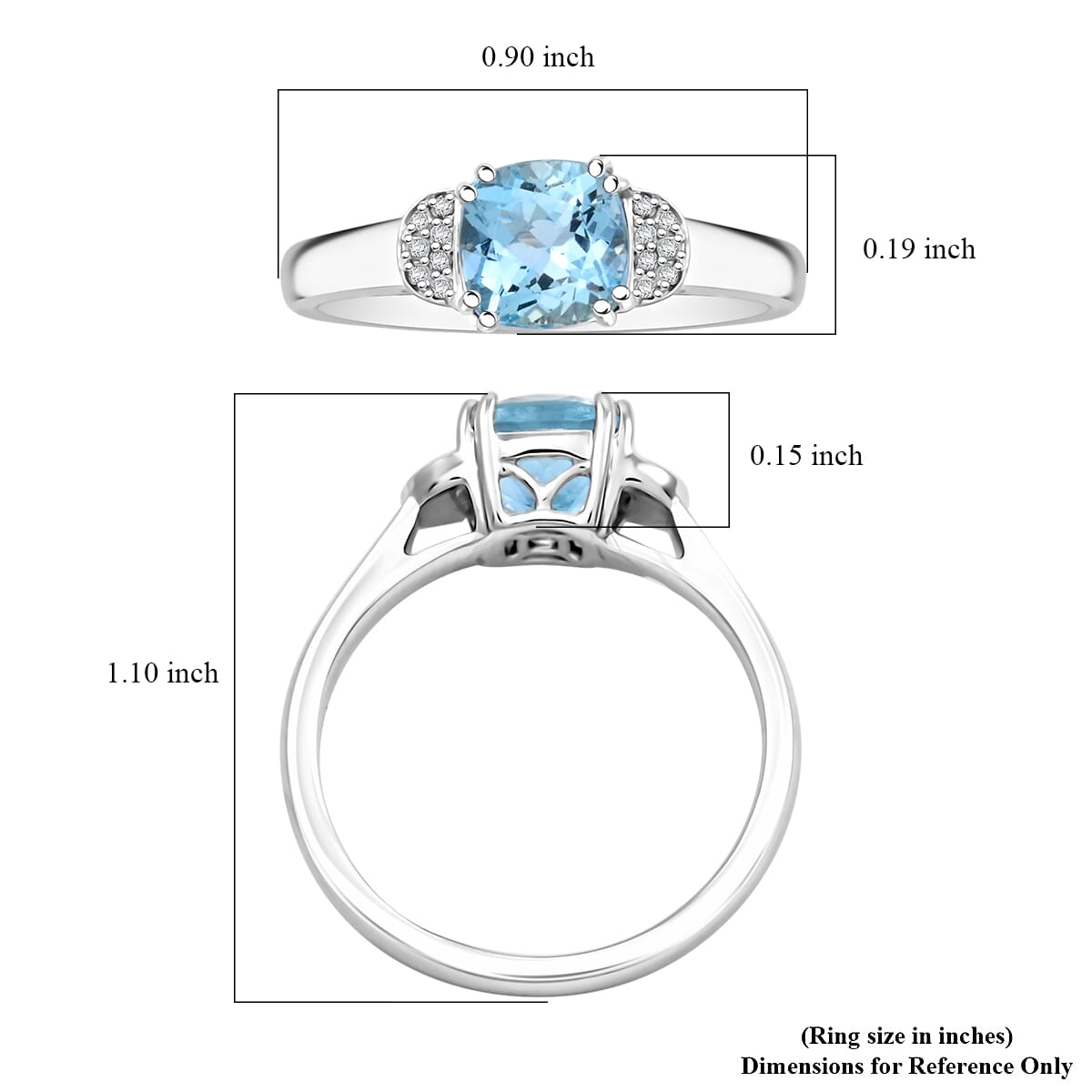 Certified & Appraised Luxoro AAA Santa Maria Aquamarine and G-H I2 Diamond 1.55 ctw Ring in 10K White Gold (Size 7.0) image number 5