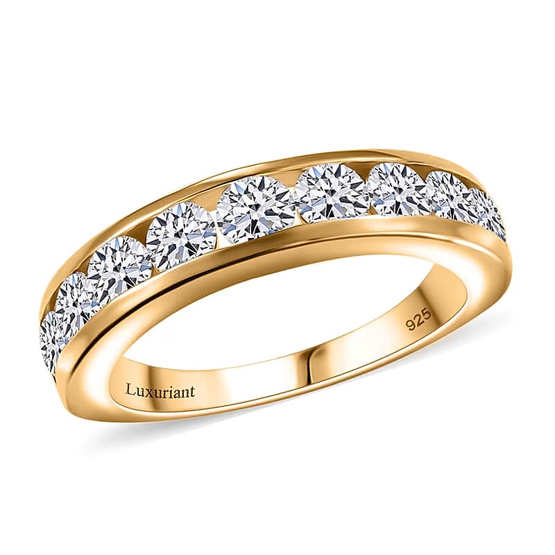 Luxuriant Lab Grown Diamond SI 1.50 ctw Half Eternity Band Ring in 18K Vermeil Yellow Gold Over Sterling Silver (Size 10.0)