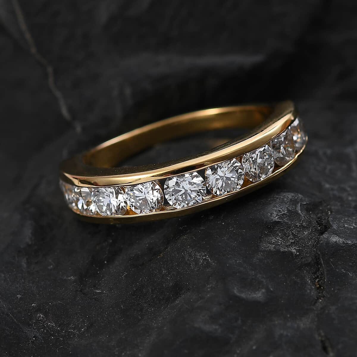 Luxuriant Lab Grown Diamond SI 1.50 ctw Half Eternity Band Ring in 18K Vermeil Yellow Gold Over Sterling Silver (Size 10.0) image number 1