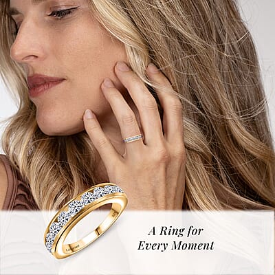Luxuriant Lab Grown Diamond SI 1.50 ctw Half Eternity Band Ring in 18K Vermeil Yellow Gold Over Sterling Silver (Size 10.0)