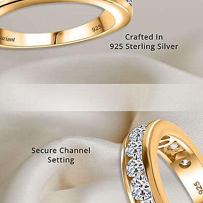 Luxuriant Lab Grown Diamond SI 1.50 ctw Half Eternity Band Ring in 18K Vermeil Yellow Gold Over Sterling Silver (Size 10.0)