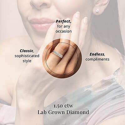 Luxuriant Lab Grown Diamond SI 1.50 ctw Half Eternity Band Ring in 18K Vermeil Yellow Gold Over Sterling Silver (Size 10.0)