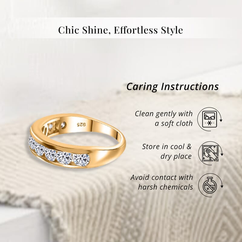 Luxuriant Lab Grown Diamond SI 1.50 ctw Half Eternity Band Ring in 18K Vermeil Yellow Gold Over Sterling Silver (Size 10.0)