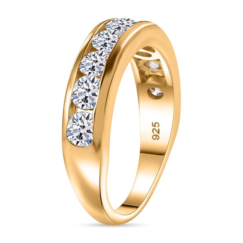 Luxuriant Lab Grown Diamond SI 1.50 ctw Half Eternity Band Ring in 18K Vermeil Yellow Gold Over Sterling Silver (Size 10.0)