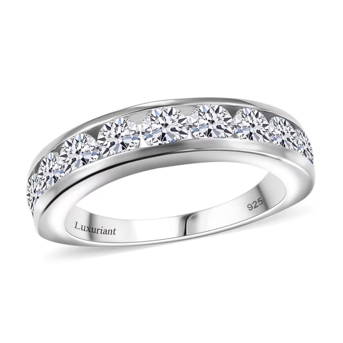 Luxuriant Lab Grown Diamond SI 1.50 ctw Half Eternity Band Ring in Rhodium Over Sterling Silver (Size 6.0) image number 0