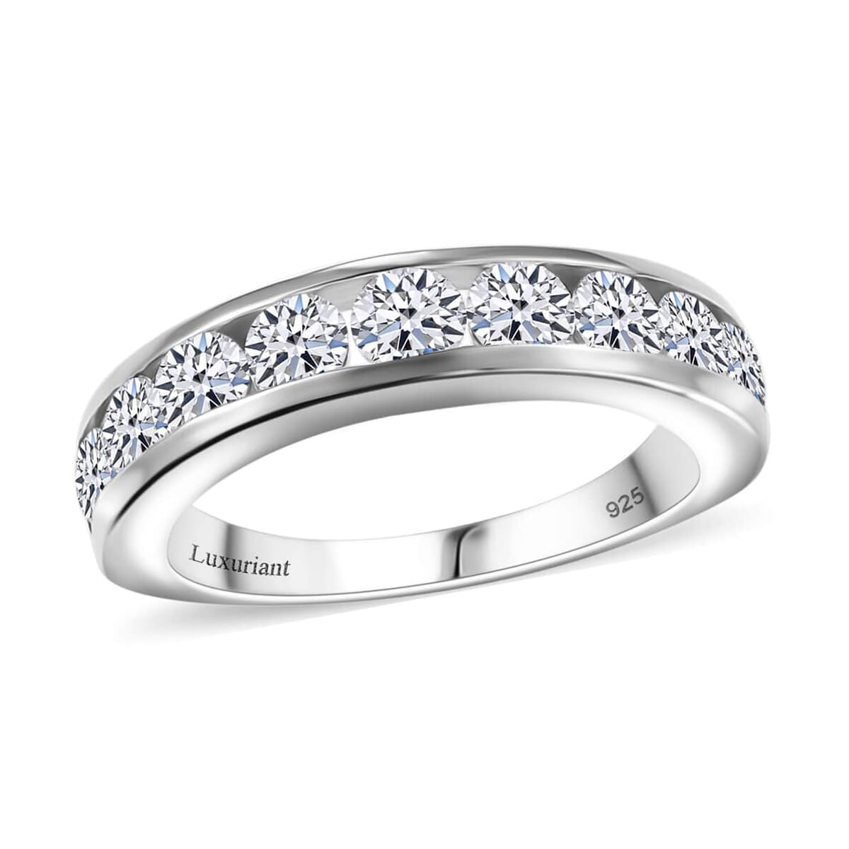 Luxuriant Lab Grown Diamond SI 1.50 ctw Half Eternity Band Ring in Rhodium Over Sterling Silver (Size 7.0) image number 0