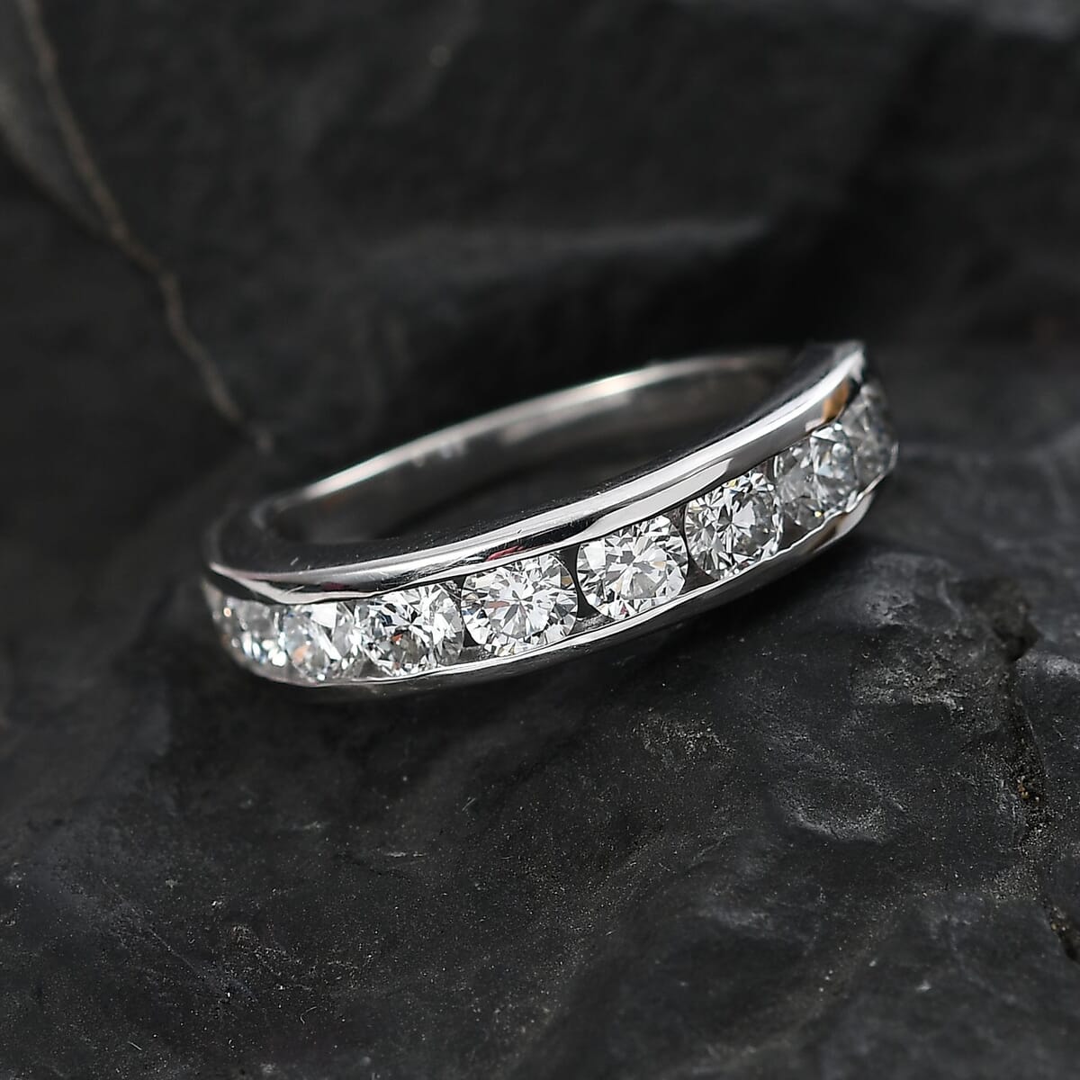 Luxuriant Lab Grown Diamond SI 1.50 ctw Half Eternity Band Ring in Rhodium Over Sterling Silver (Size 7.0) image number 1