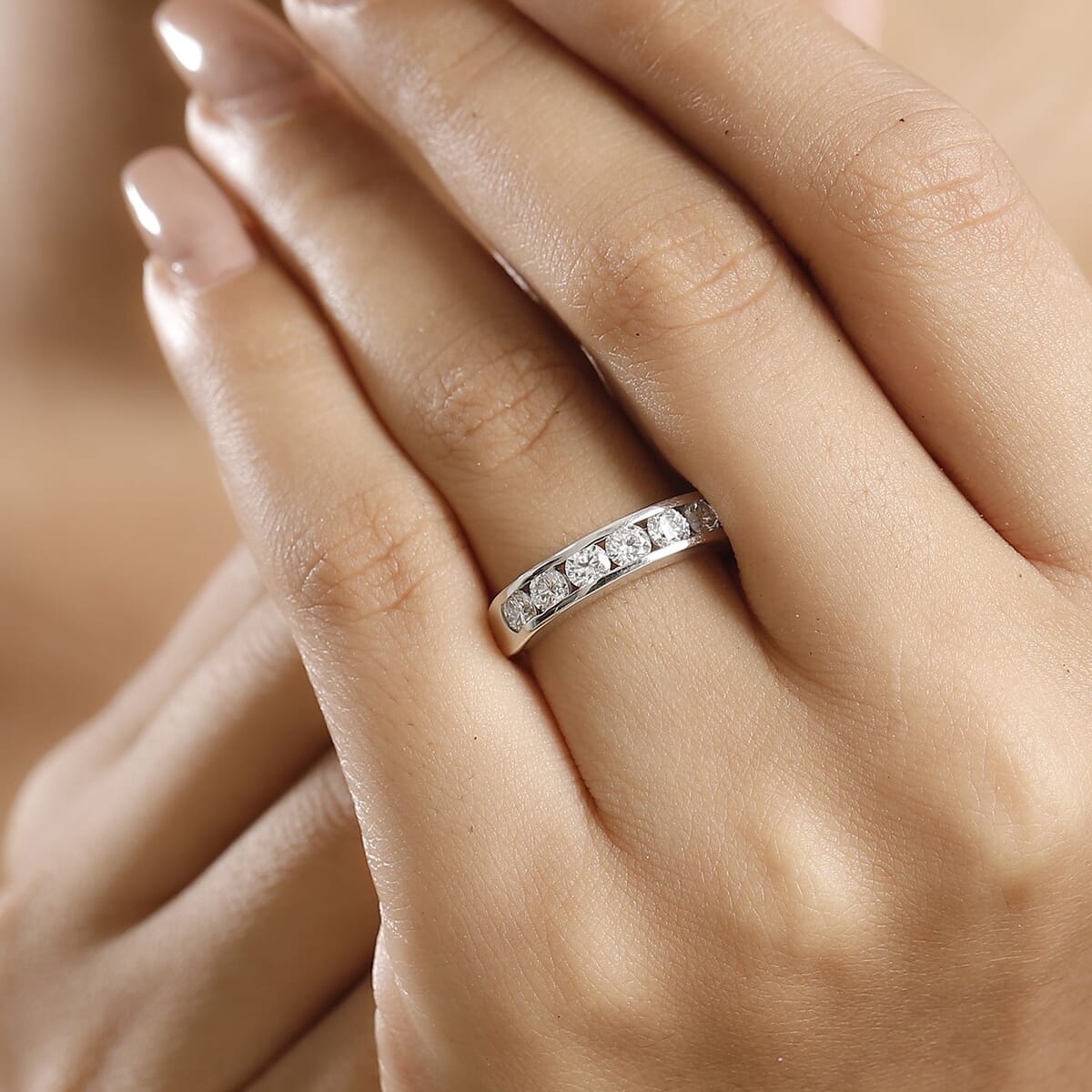 Luxuriant Lab Grown Diamond SI 1.50 ctw Half Eternity Band Ring in Rhodium Over Sterling Silver (Size 7.0) image number 2