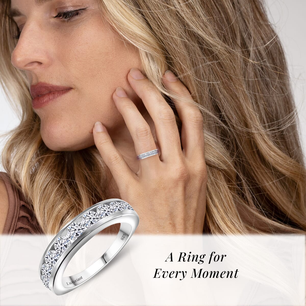 Luxuriant Lab Grown Diamond SI 1.50 ctw Half Eternity Band Ring in Rhodium Over Sterling Silver (Size 9.0) image number 1