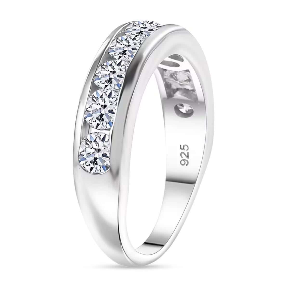 Luxuriant Lab Grown Diamond SI 1.50 ctw Half Eternity Band Ring in Rhodium Over Sterling Silver (Size 9.0) image number 8