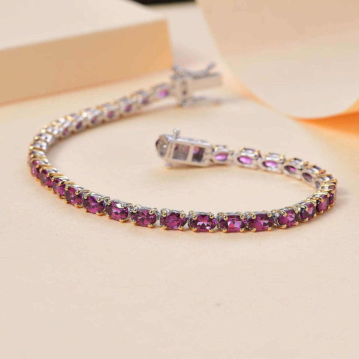 D'Joy Radiant Ember Garnet 10.15 ctw Tennis Bracelet in 18K Vermeil YG and Rhodium Over Sterling Silver (7.25 In) image number 1