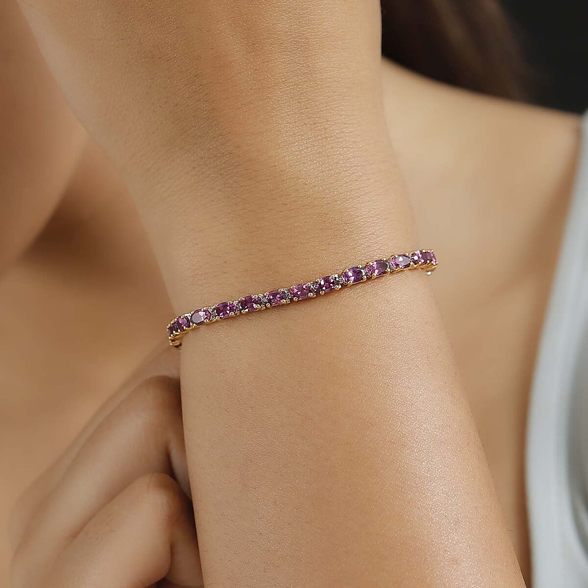 D'Joy Radiant Ember Garnet 10.15 ctw Tennis Bracelet in 18K Vermeil YG and Rhodium Over Sterling Silver (7.25 In) image number 2