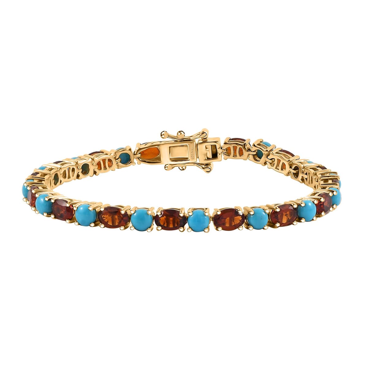 Premium Sleeping Beauty Turquoise and Santa Ana Madeira Citrine 10.75 ctw Tennis Bracelet in 18K Vermeil Yellow Gold Over Sterling Silver (6.50 In) image number 0