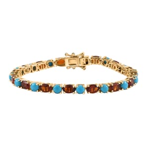 Premium Sleeping Beauty Turquoise and Santa Ana Madeira Citrine 10.75 ctw Tennis Bracelet in 18K Vermeil Yellow Gold Over Sterling Silver (6.50 In)