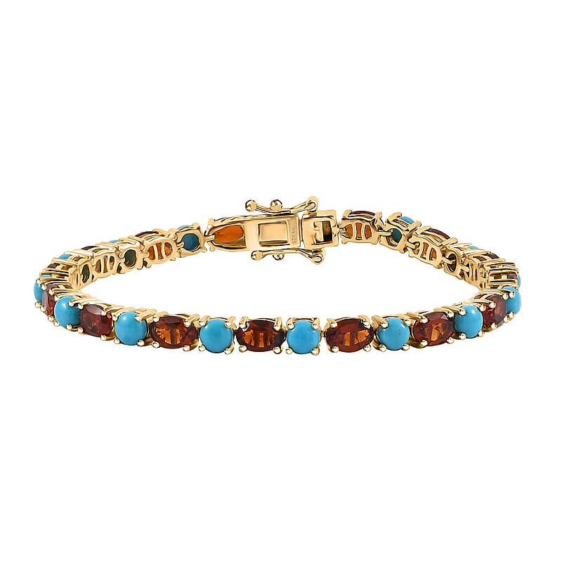 D'Joy Premium Sleeping Beauty Turquoise and Santa Ana Madeira Citrine 10.75 ctw Tennis Bracelet in 18K Vermeil Yellow Gold Over Sterling Silver (6.50 In)