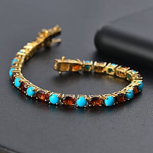 D'Joy Premium Sleeping Beauty Turquoise and Santa Ana Madeira Citrine 10.75 ctw Tennis Bracelet in 18K Vermeil Yellow Gold Over Sterling Silver (6.50 In)