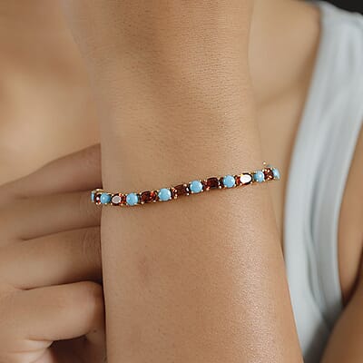 D'Joy Premium Sleeping Beauty Turquoise and Santa Ana Madeira Citrine 10.75 ctw Tennis Bracelet in 18K Vermeil Yellow Gold Over Sterling Silver (6.50 In)