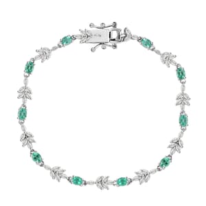 Boyaca Colombian Emerald and Moissanite 3.50 ctw Leaves Bracelet in Rhodium Over Sterling Silver (7.25 In)