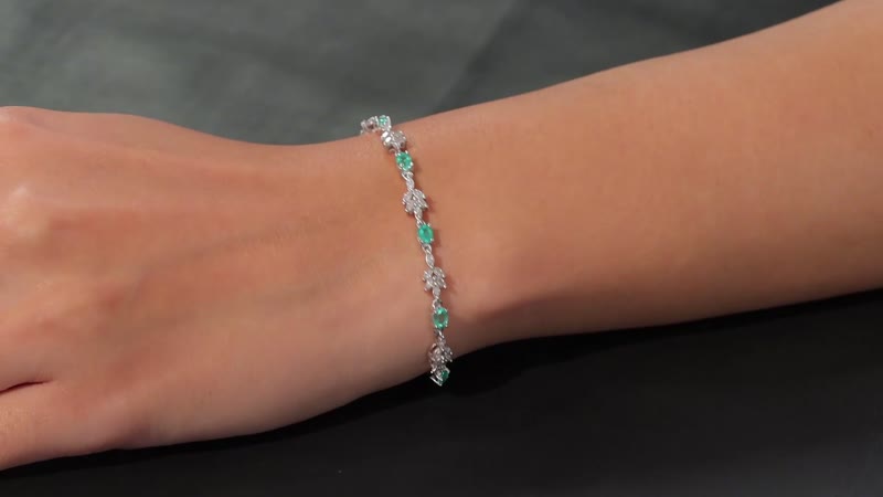 D'Joy Boyaca Colombian Emerald and Moissanite 3.50 ctw Leaves Bracelet in Rhodium Over Sterling Silver (7.25 In)