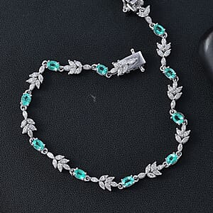 D'Joy Boyaca Colombian Emerald and Moissanite 3.50 ctw Leaves Bracelet in Rhodium Over Sterling Silver (7.25 In)
