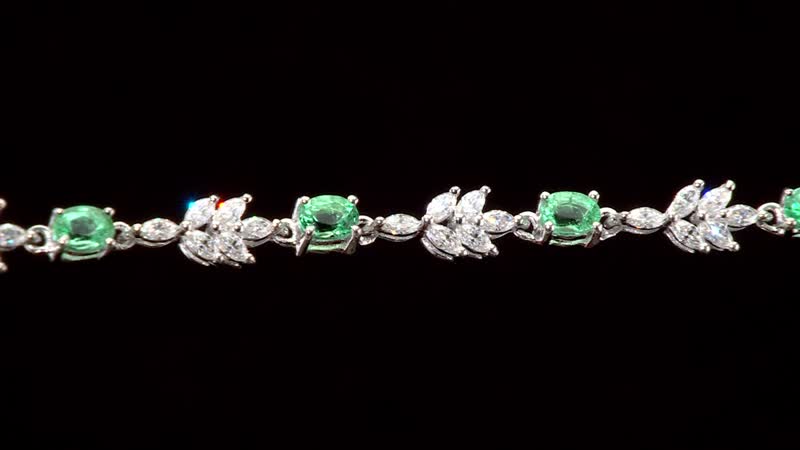D'Joy Boyaca Colombian Emerald and Moissanite 3.50 ctw Leaves Bracelet in Rhodium Over Sterling Silver (7.25 In)