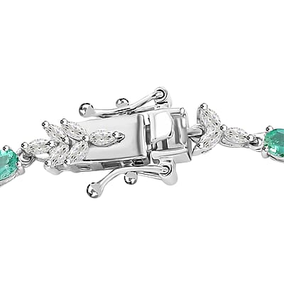 D'Joy Boyaca Colombian Emerald and Moissanite 3.50 ctw Leaves Bracelet in Rhodium Over Sterling Silver (7.25 In)