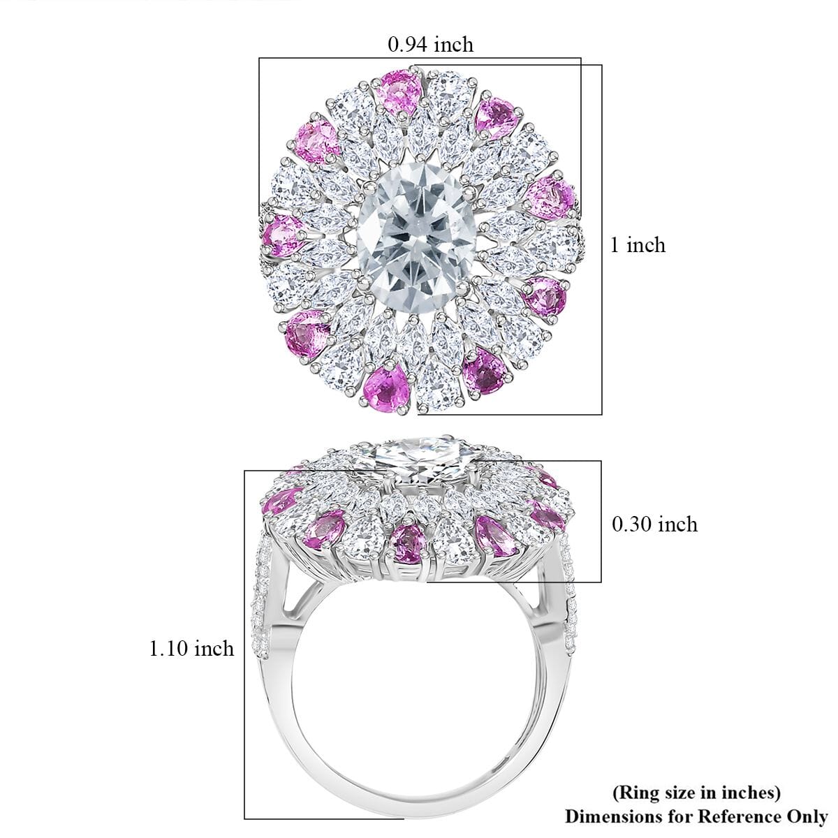 Moissanite and Madagascar Pink Sapphire 7.90 ctw Cocktail Ring in Rhodium Over Sterling Silver (Size 8.0) image number 5