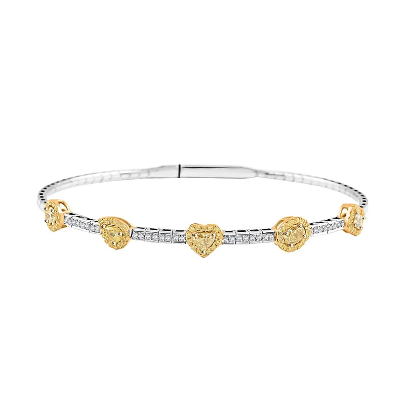 Modani Natural Yellow Diamond, White Diamond SI 1.15 ctw Bangle Bracelet in 14K Yellow and White Gold (6.75 In) 6 Grams