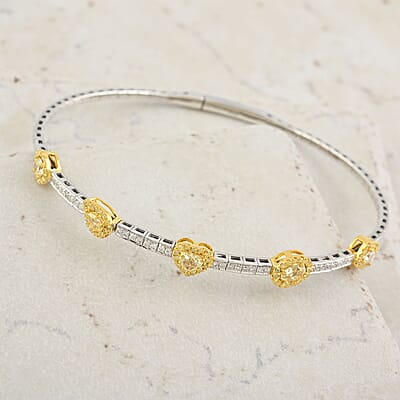 Modani Natural Yellow Diamond, White Diamond SI 1.15 ctw Bangle Bracelet in 14K Yellow and White Gold (6.75 In) 6 Grams