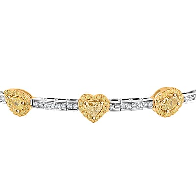 Modani Natural Yellow Diamond, White Diamond SI 1.15 ctw Bangle Bracelet in 14K Yellow and White Gold (6.75 In) 6 Grams