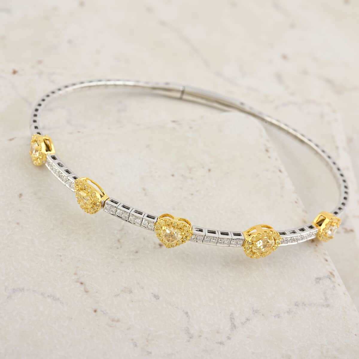 Modani Natural Yellow Diamond, White Diamond SI 1.15 ctw Bangle Bracelet in 14K Yellow and White Gold (7.00 In) 6.17 Grams image number 1