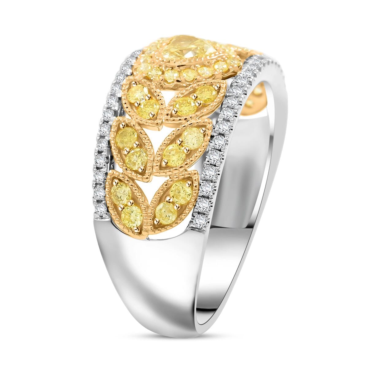 Modani Natural Yellow Diamond and I1 White Diamond 1.00 ctw Ring in 14K Yellow and White Gold (Size 10.0) image number 3