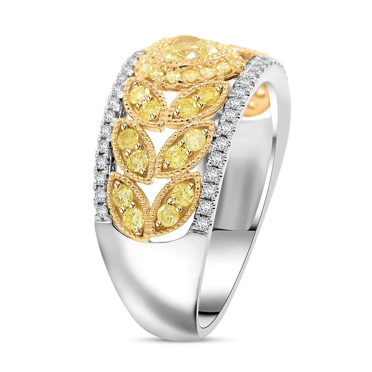 Modani 14K Yellow and White Gold Natural Yellow Diamond, White Diamond (I1) Ring (Size 6.5) 1.00 ctw image number 3
