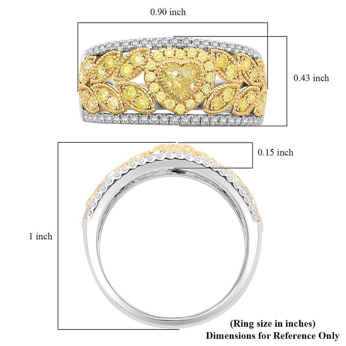 Modani 14K Yellow and White Gold Natural Yellow Diamond, White Diamond (I1) Ring (Size 6.5) 1.00 ctw image number 4