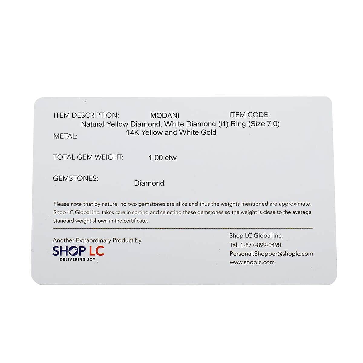 Modani 14K Yellow and White Gold Natural Yellow Diamond, White Diamond (I1) Ring (Size 6.5) 1.00 ctw image number 5