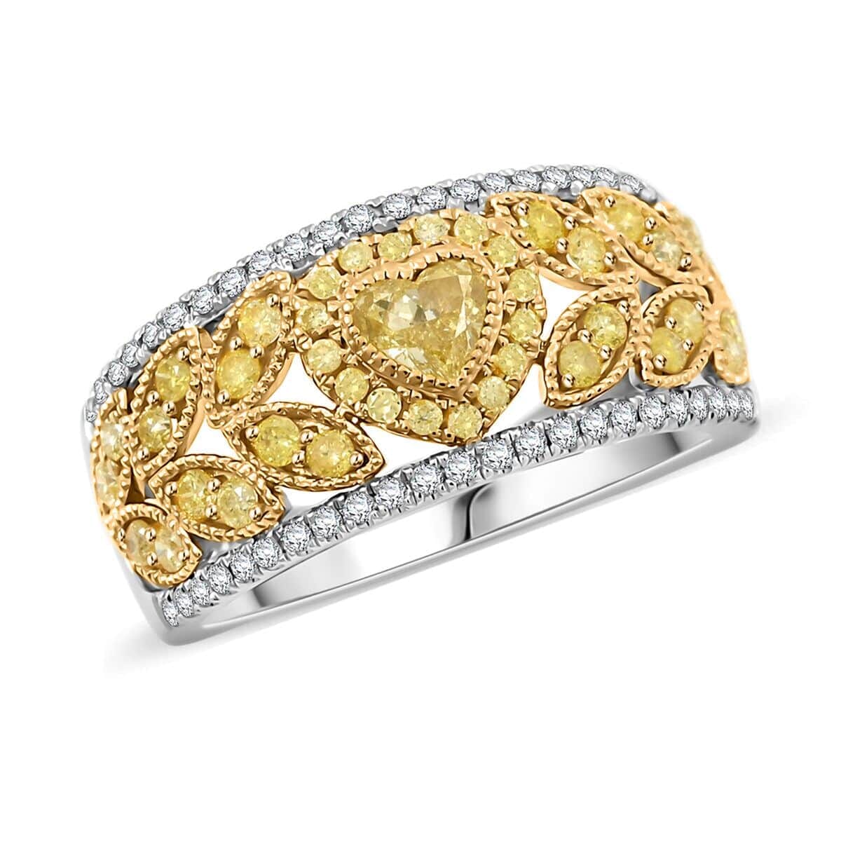 Modani 14K Yellow and White Gold Natural Yellow Diamond, White Diamond (I1) Ring (Size 9.5) 1.00 ctw image number 0