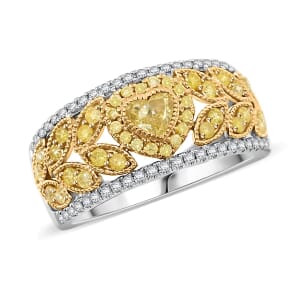 Modani 14K Yellow and White Gold Natural Yellow Diamond, White Diamond (I1) Ring (Size 9.5) 1.00 ctw