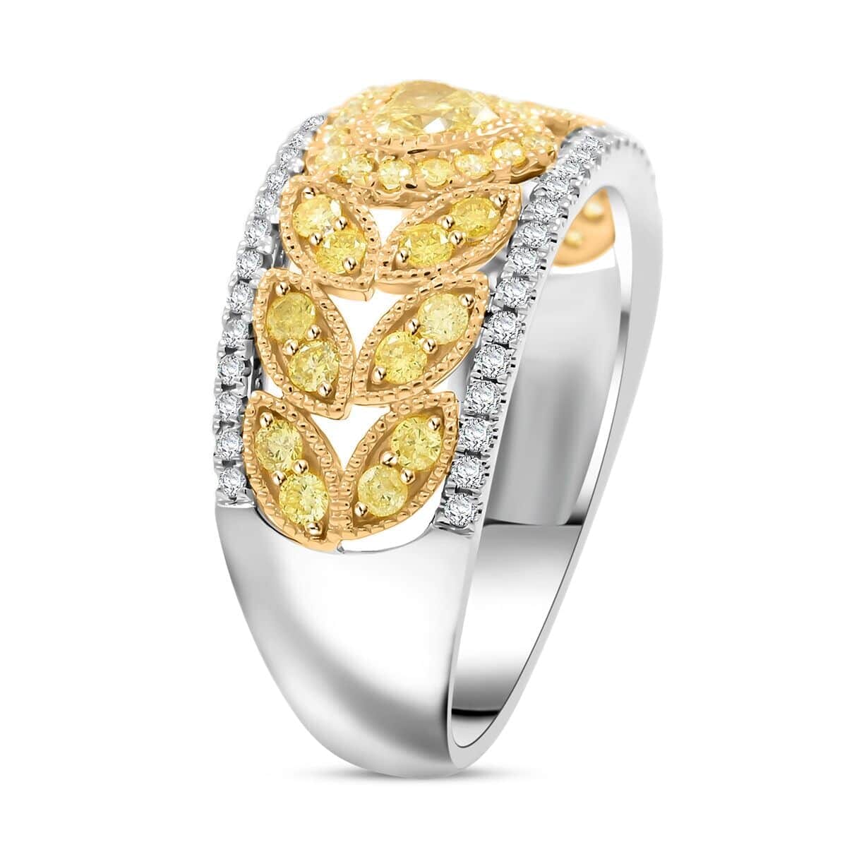Modani 14K Yellow and White Gold Natural Yellow Diamond, White Diamond (I1) Ring (Size 9.5) 1.00 ctw image number 3